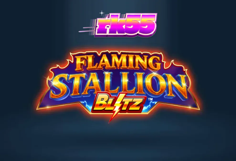 Tampilan visual slot Flaming Stallion Blitz dengan latar belakang gurun dan simbol kuda api.